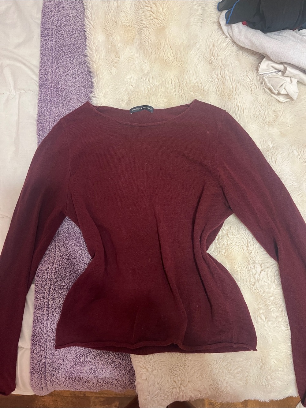 Brandy Melville Women's Long Sleeve Sweater Top in Burgundy